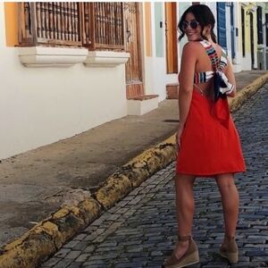 Stunning Lulu's Joyful Red Orange Multi Stripe Tie-Back Mini Dress - NWT - SMALL